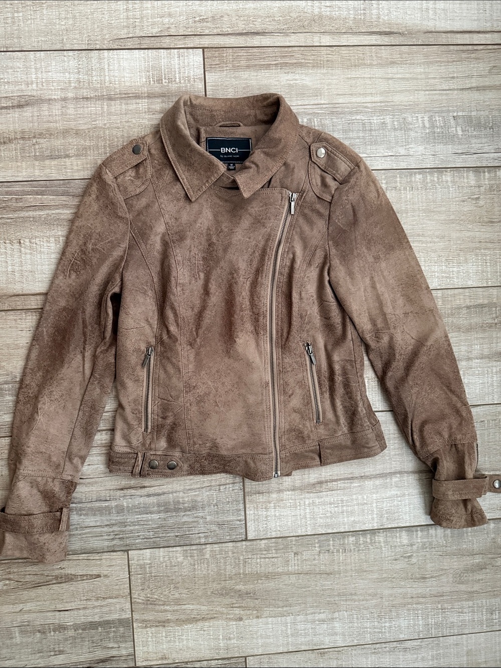 BNCI by Blanc Noir Faux Suede Moto Jacket Tan Brown Medium